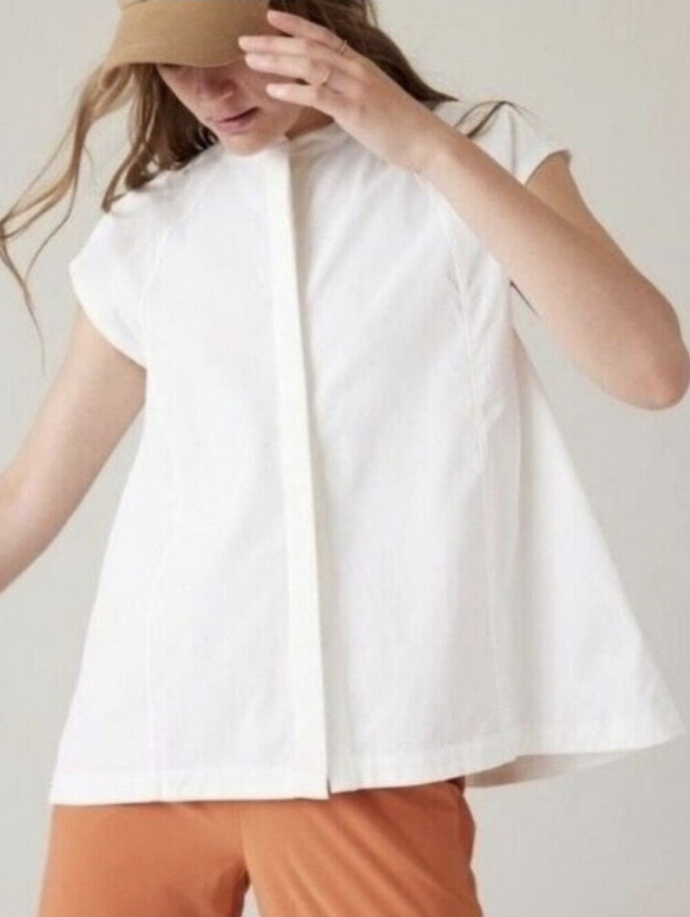 ATHLETA Performance Poplin Popover Button Down Top XL